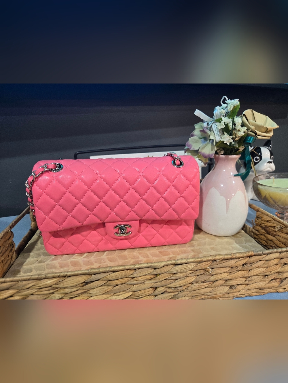 Classic Pink Quilted Double Flap Shoulder Bag - Gold Chain - NEW